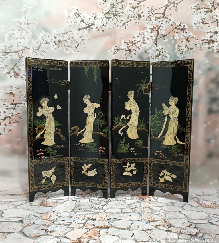 Ширма лаковая инкрустация перламутром