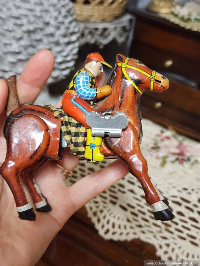 Старинная заводная игрушка ковбой, Япония (фото 7)