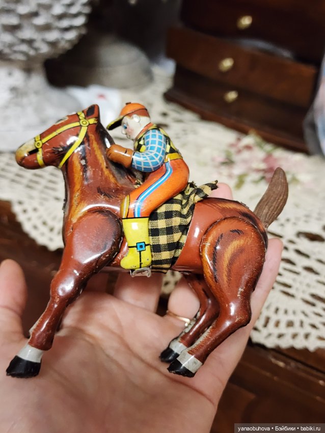 Старинная заводная игрушка ковбой, Япония (фото 6)