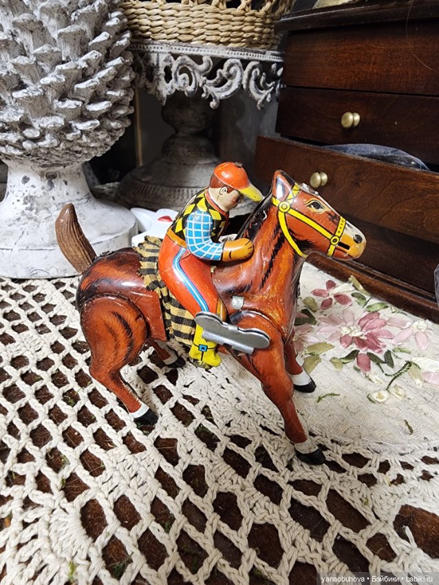 Старинная заводная игрушка ковбой, Япония (фото 10)