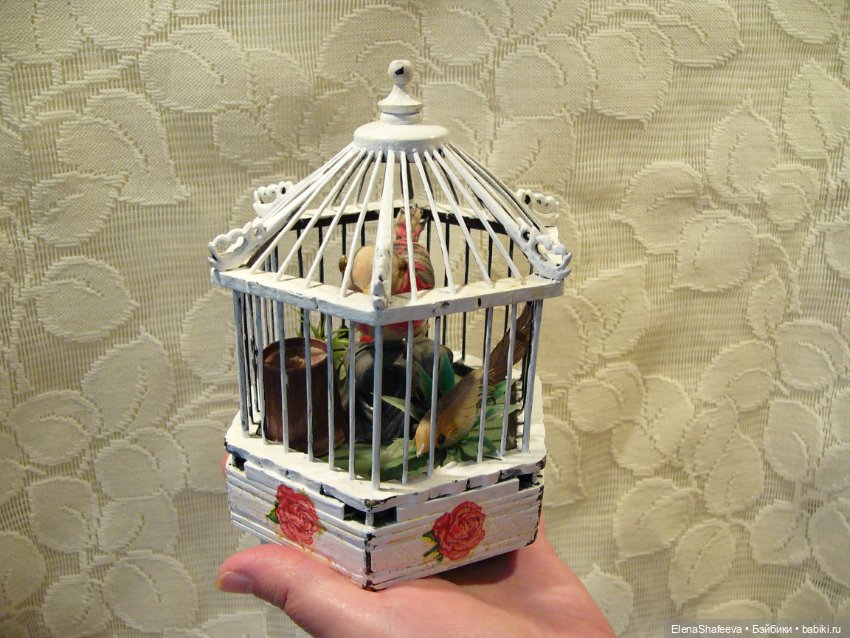 Винтажная клетка с птичками на батарейках. Поют (фото 7)