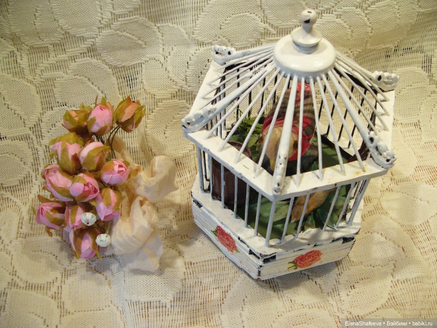 Винтажная клетка с птичками на батарейках. Поют (фото 6)