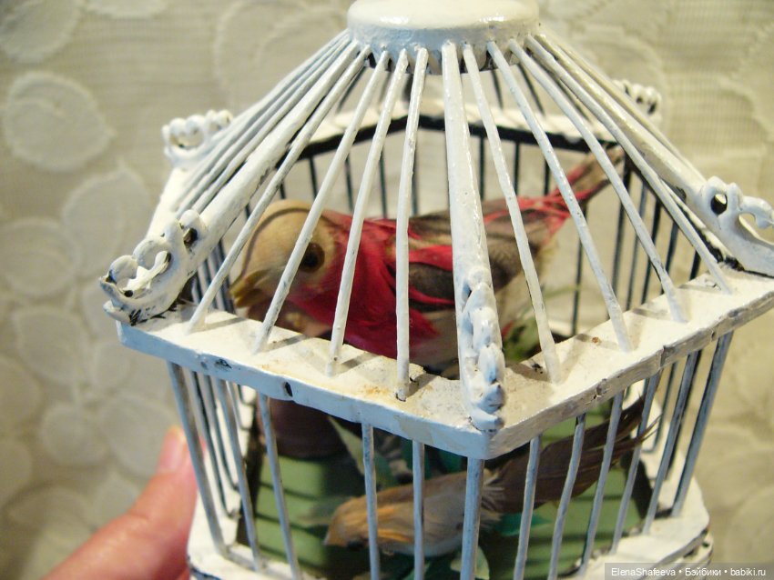 Винтажная клетка с птичками на батарейках. Поют (фото 4)