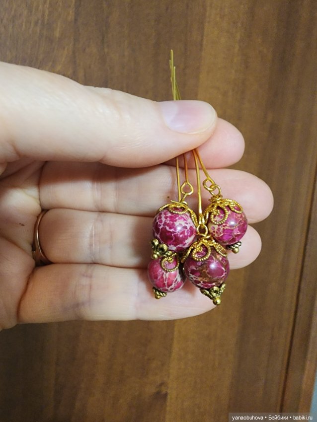 Серьги из натуральных камней для антикварных кукол (фото 6)