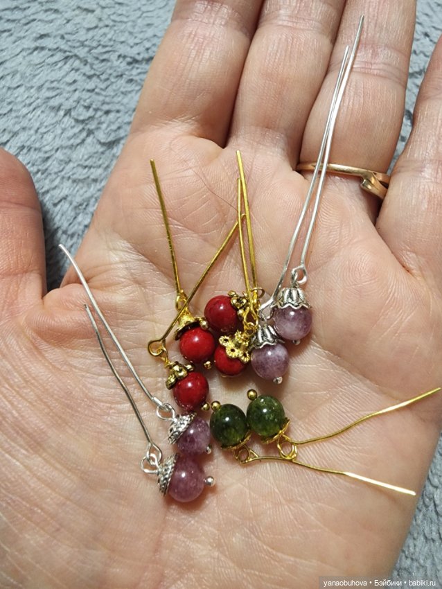 Серьги из натуральных камней для антикварных кукол (фото 9)