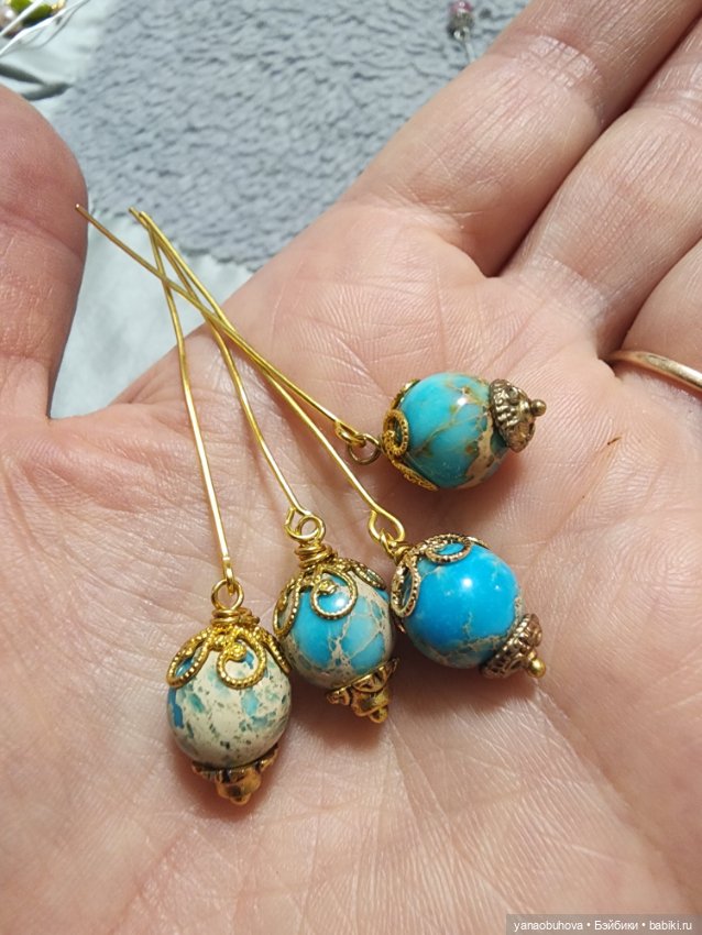 Серьги из натуральных камней для антикварных кукол (фото 4)