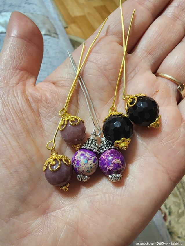 Серьги из натуральных камней для антикварных кукол (фото 5)