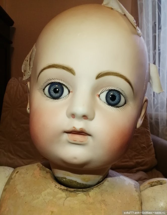 Антикварная ранняя огромная французская кукла фабрики Gaultier Block лицо Bru (фото 3)