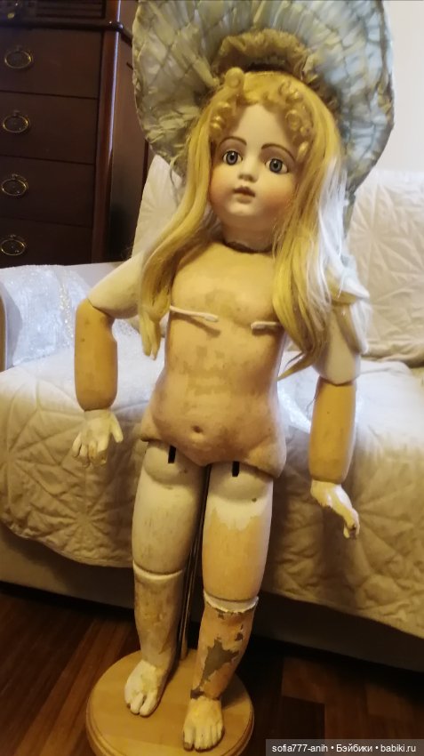 Антикварная ранняя огромная французская кукла фабрики Gaultier Block лицо Bru (фото 4)