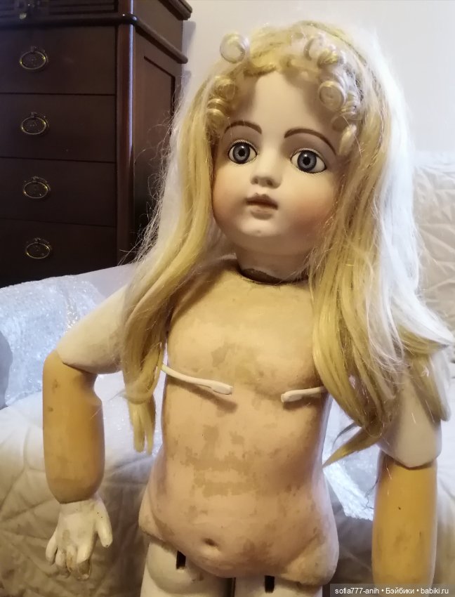 Антикварная ранняя огромная французская кукла фабрики Gaultier Block лицо Bru