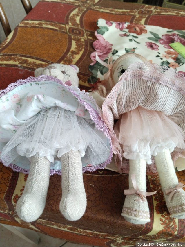 Текстильные куколка и мишка (фото 7)