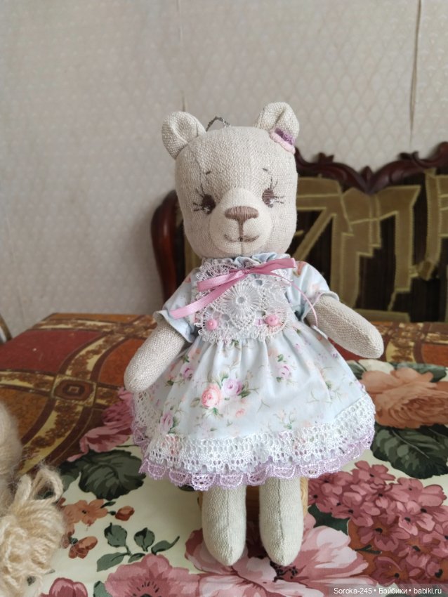Текстильные куколка и мишка (фото 4)