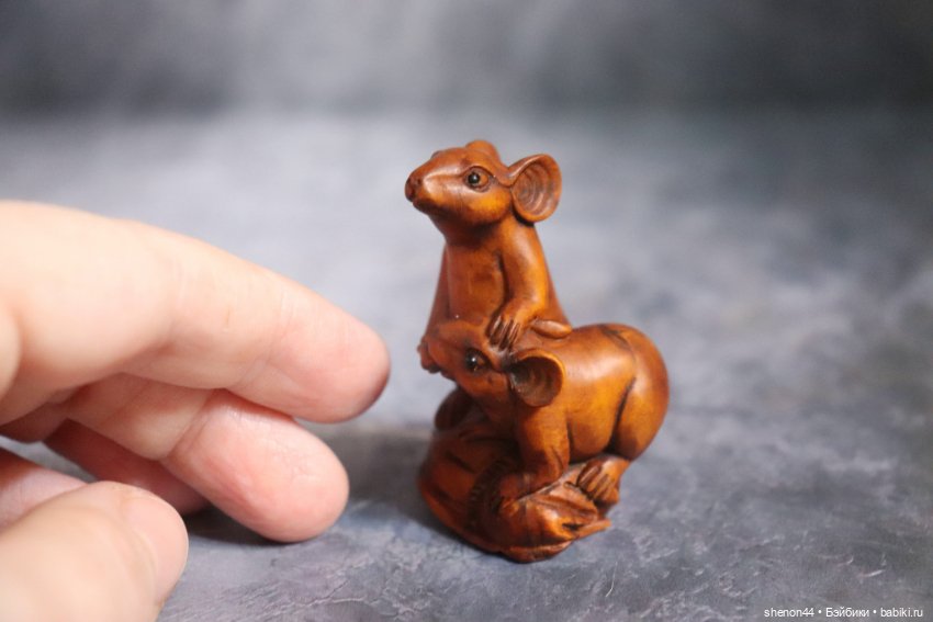 Нэцкэ "Мышки на мешке крупы" Винтаж, подписана (фото 6)