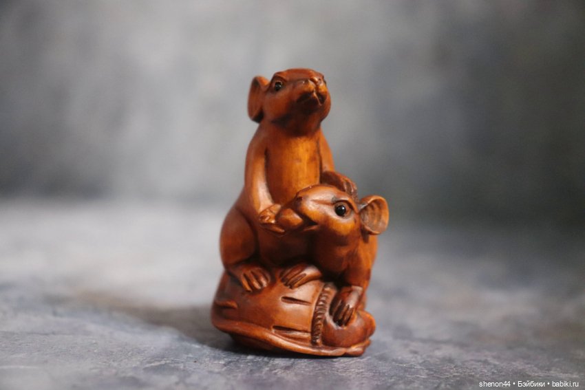 Нэцкэ "Мышки на мешке крупы" Винтаж, подписана (фото 3)