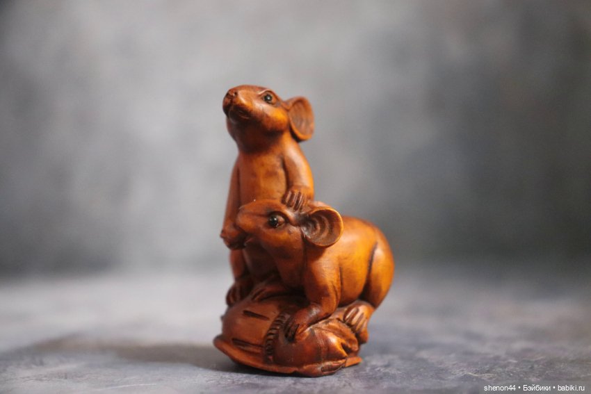 Нэцкэ "Мышки на мешке крупы" Винтаж, подписана (фото 4)