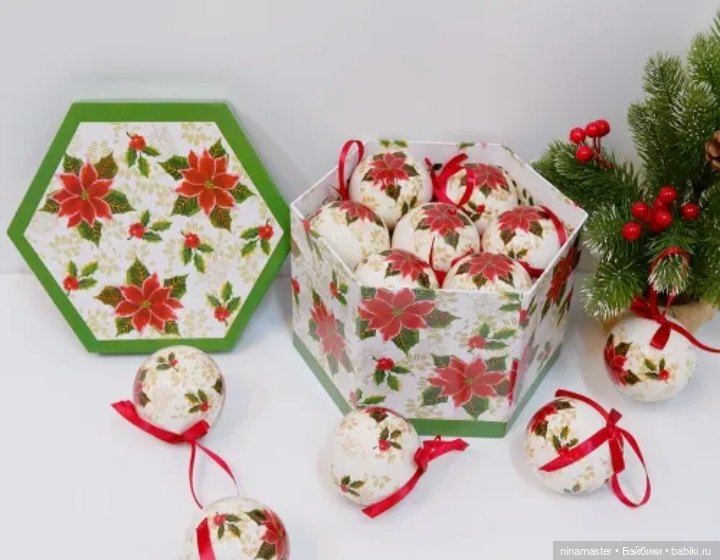 Елочные шары Ангелы и пуансеттия