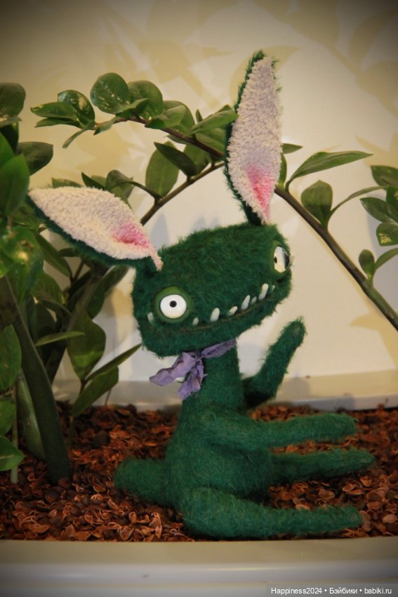 Зеленый заяц монстрик — Авторские игрушки (фото 4)