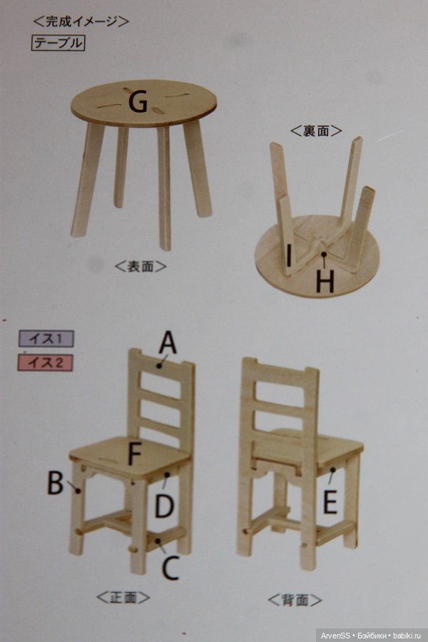 Сборный набор для кухни (столик и стулья) Wood Craft для кукол 1/12 (фото 4)