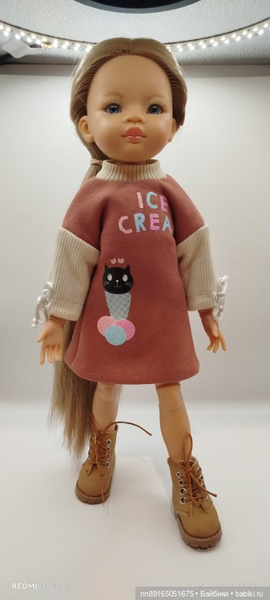 Теплое платье "Сладкоежка" для кукол Паола Рейна 32-34 см и Руби Ред 31 см (фото 7)