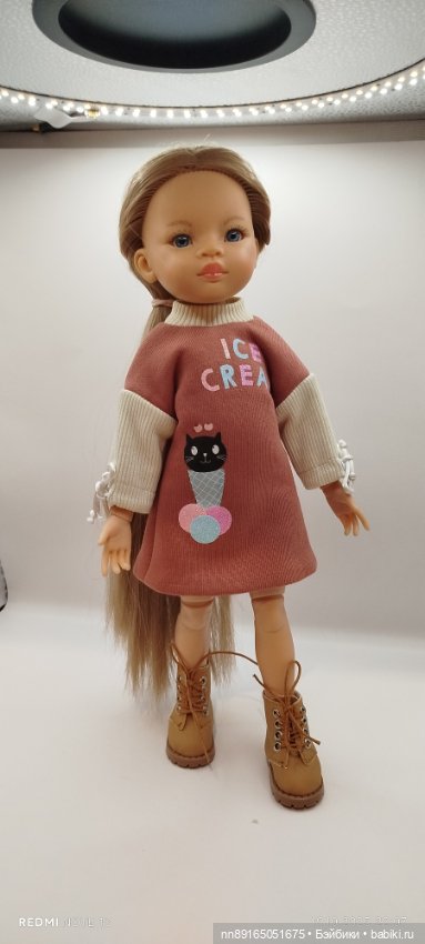 Теплое платье "Сладкоежка" для кукол Паола Рейна 32-34 см и Руби Ред 31 см (фото 4)