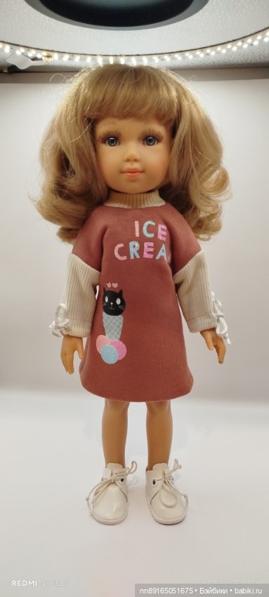 Теплое платье "Сладкоежка" для кукол Паола Рейна 32-34 см и Руби Ред 31 см