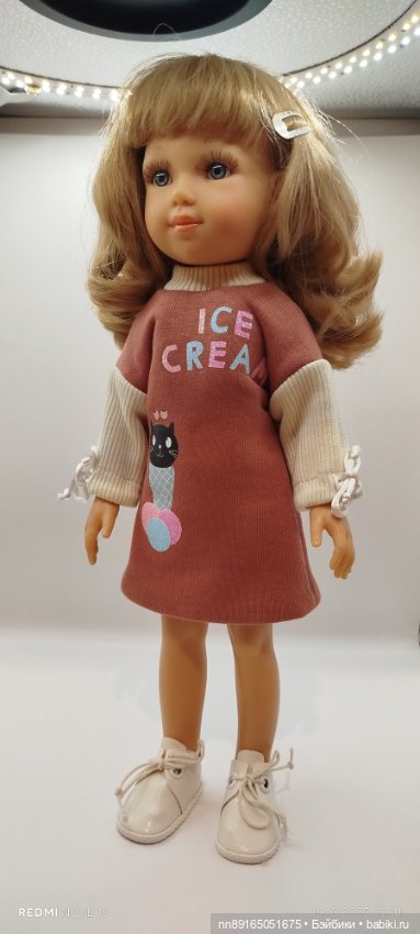 Теплое платье "Сладкоежка" для кукол Паола Рейна 32-34 см и Руби Ред 31 см (фото 2)