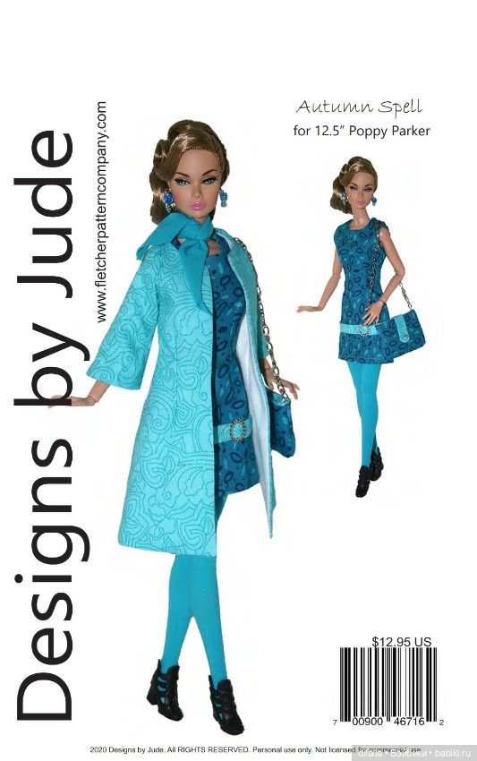 Выкройка PDF в натуральную величину / пальто, платье, чулки для куклы Поппи Паркер