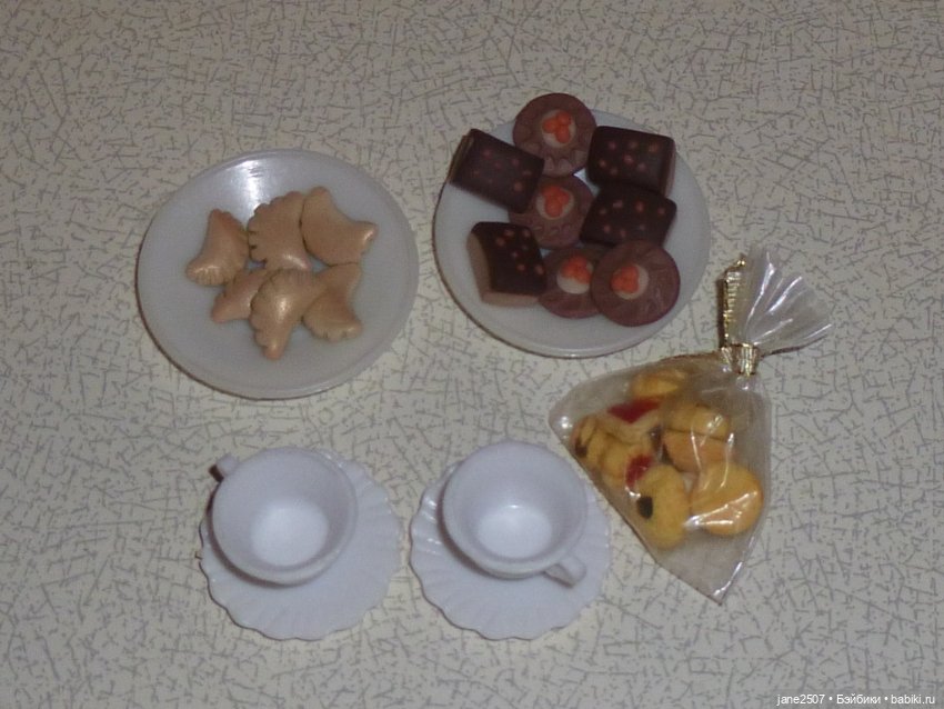 Набор для кукольного чаепития - посуда, печенье (миниатюра) - для Барби, кукол 12 дюймов