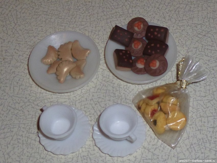 Набор для кукольного чаепития - посуда, печенье (миниатюра) - для Барби, кукол 12 дюймов (фото 3)