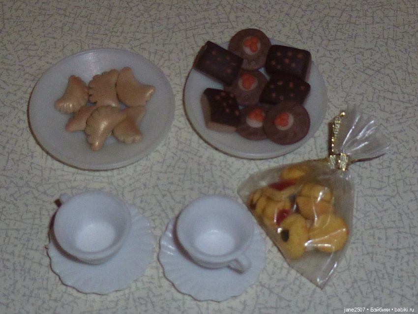 Набор для кукольного чаепития - посуда, печенье (миниатюра) - для Барби, кукол 12 дюймов (фото 2)