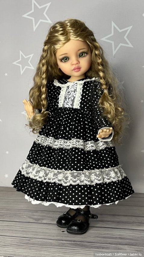 Нарядное платье в горошек с пышным подъюбникомд для Паола Рейна и аналогичных кукол , ростом 33см (фото 2)