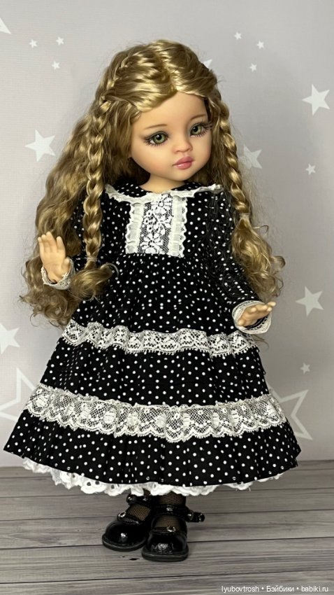 Нарядное платье в горошек с пышным подъюбникомд для Паола Рейна и аналогичных кукол , ростом 33см (фото 5)