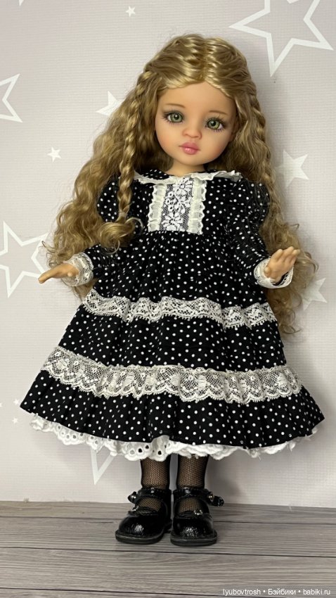 Нарядное платье в горошек с пышным подъюбникомд для Паола Рейна и аналогичных кукол , ростом 33см (фото 4)