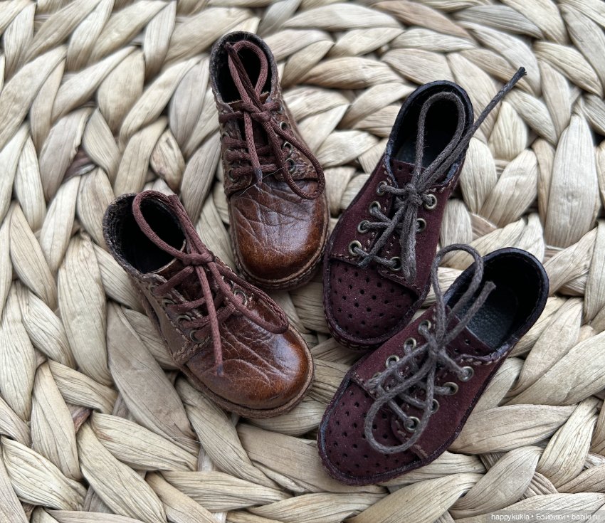 Ботиночки из натуральной кожи для бжд кукол с размером ноги до 5,3х2,0см