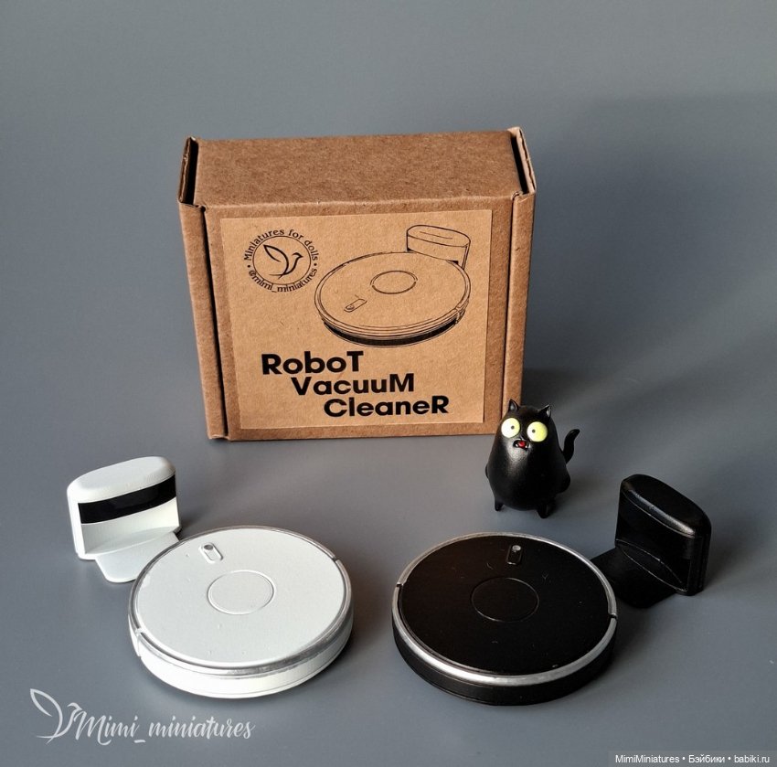 Робот - пылесос черного цвета 1:6 + котик в подарок) (фото 3)