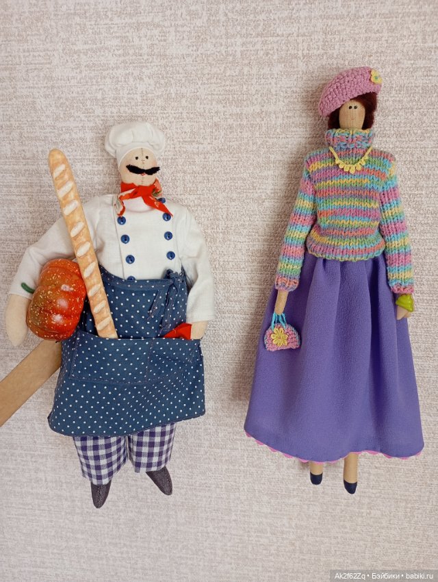 2 куклы Тильда: повар и девушка,31 и 28 см