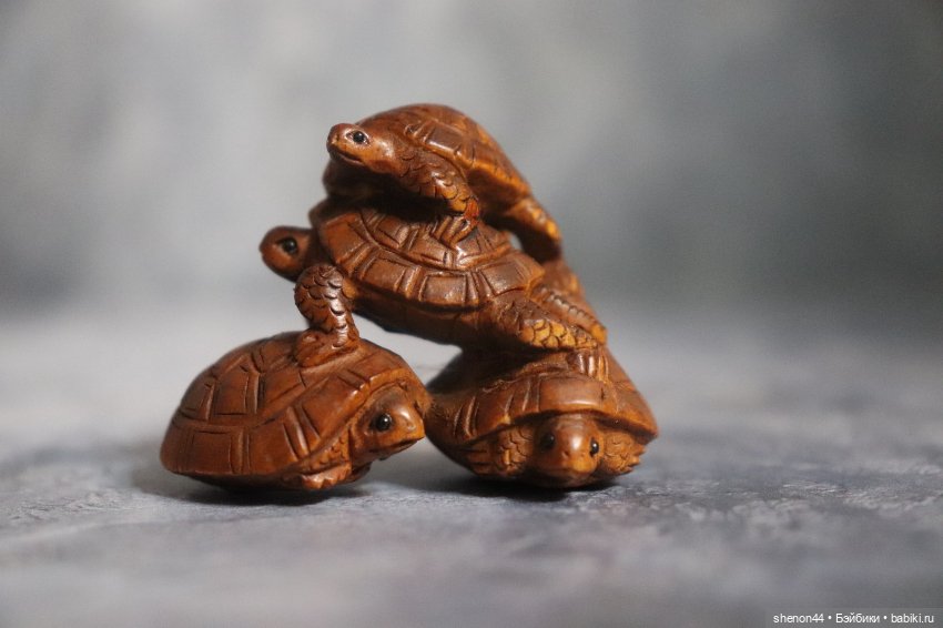Нэцкэ «4 черепашки». Винтаж, подписана резчиком (фото 7)