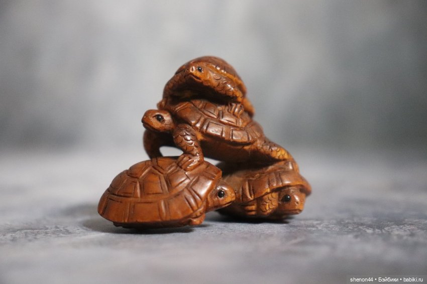 Нэцкэ «4 черепашки». Винтаж, подписана резчиком (фото 2)