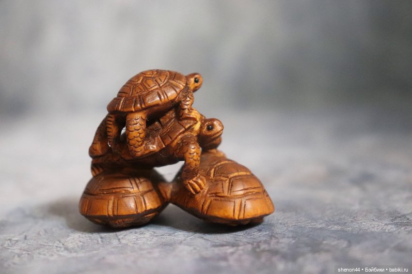 Нэцкэ «4 черепашки». Винтаж, подписана резчиком (фото 3)