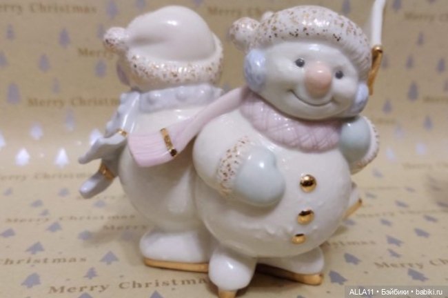 Великолепные подсвечники Снеговички-редчайшие, декорированные позолотой. Набор 2 Подсвечника , состо (фото 4)