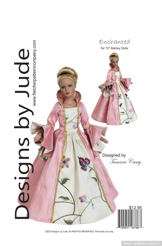 Выкройка PDF в натуральную величину / платье с каскадными рукавами для Марли и Агнес Тоннер 30 см