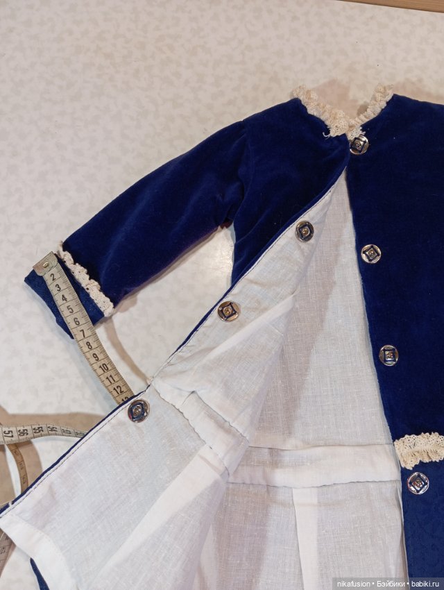 Платье и берет на антикварную или винтажную куклу ростом 66-70 см (фото 8)