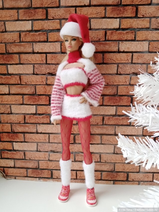 Одежда на барби поппи интегрити момоко новогодний костюм Санты (фото 5)