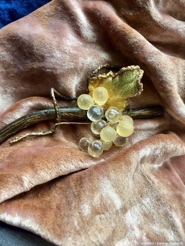 Шикарная антикварная брошь , Люцит , « Виноградная лоза», для декора антикварных кукол и реплик (фото 10)