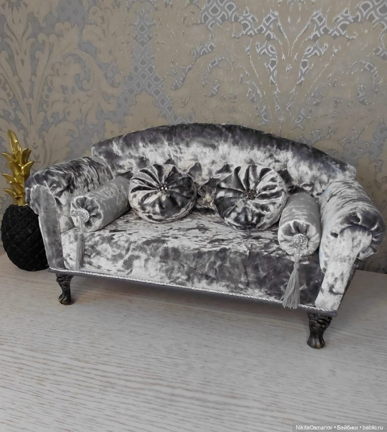Мебель : бархатный диван для кукол 1:6 (фото 2)