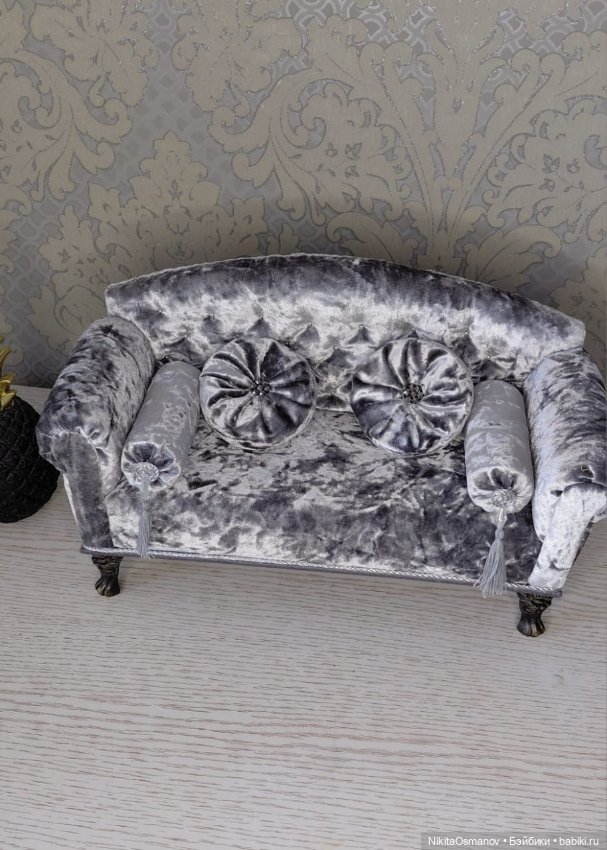 Мебель : бархатный диван для кукол 1:6 (фото 4)