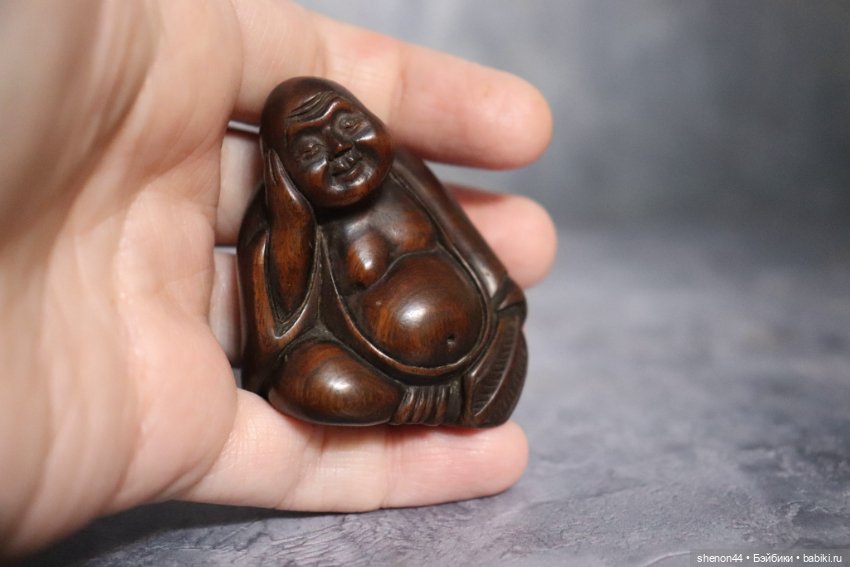 Дремлющий Хотей. Окимоно, статуэтка миниатюра из редкого черного дерева (фото 6)