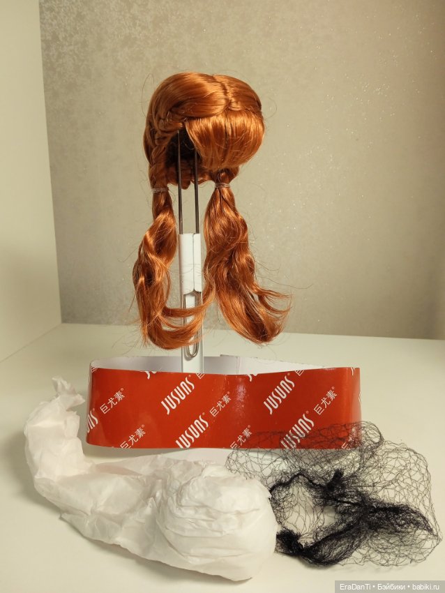 Парик из синтетического мохера, длинный, боковые косички, размер 5-6 инч (13-15см), цвет Carrot SM45 (фото 2)