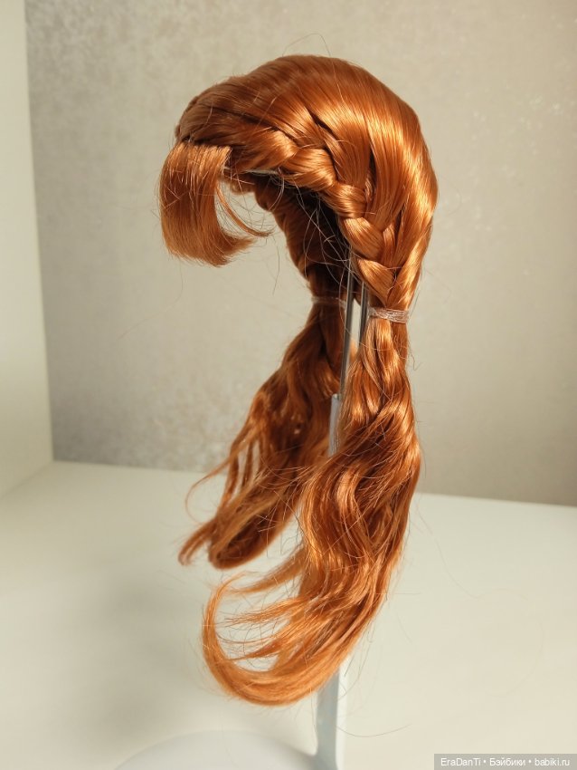 Парик из синтетического мохера, длинный, боковые косички, размер 5-6 инч (13-15см), цвет Carrot SM45 (фото 4)