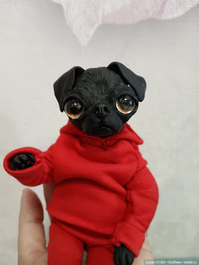 Чёрный мопс собака пес — Авторские игрушки